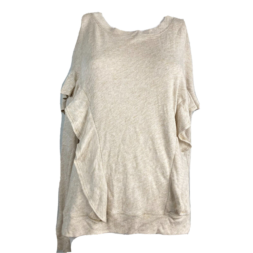 Anthropologie Cloth & Stone Sweater Womens Sz XS Beige Metallic Ruffle Pullover